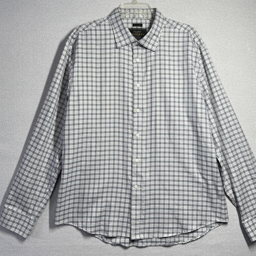 Jos A Bank Reserve Dress Shirt Mens XL Gray Purple Check Tailored Fit Cotton